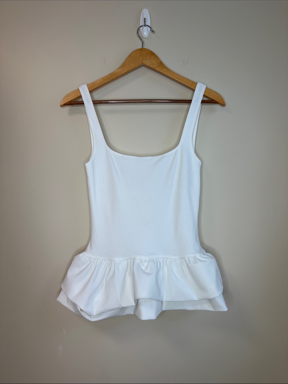Women’s White Ruffle Hem Tank Top